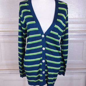 Michael Kors Green and Navy Striped Vtg Cardigan